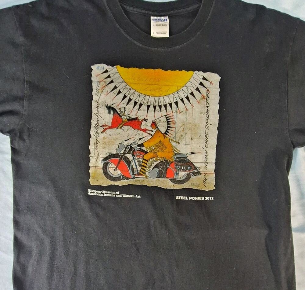 Eiteljorg Museum Steel Ponies 2012 Tee Jim Yellowhawk Indian Chief Motorcycle L